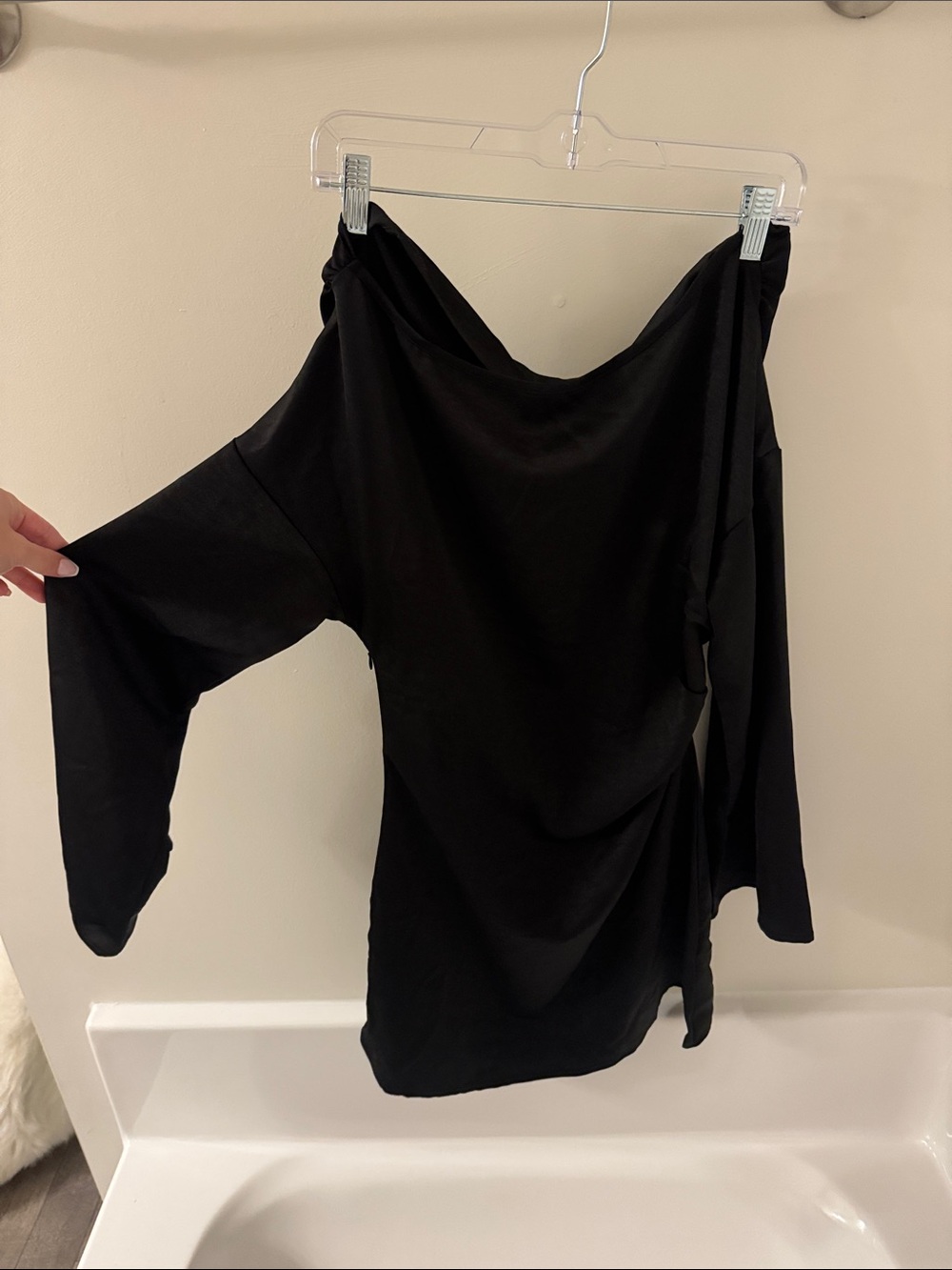 Black Draped Off-Shoulder Dress